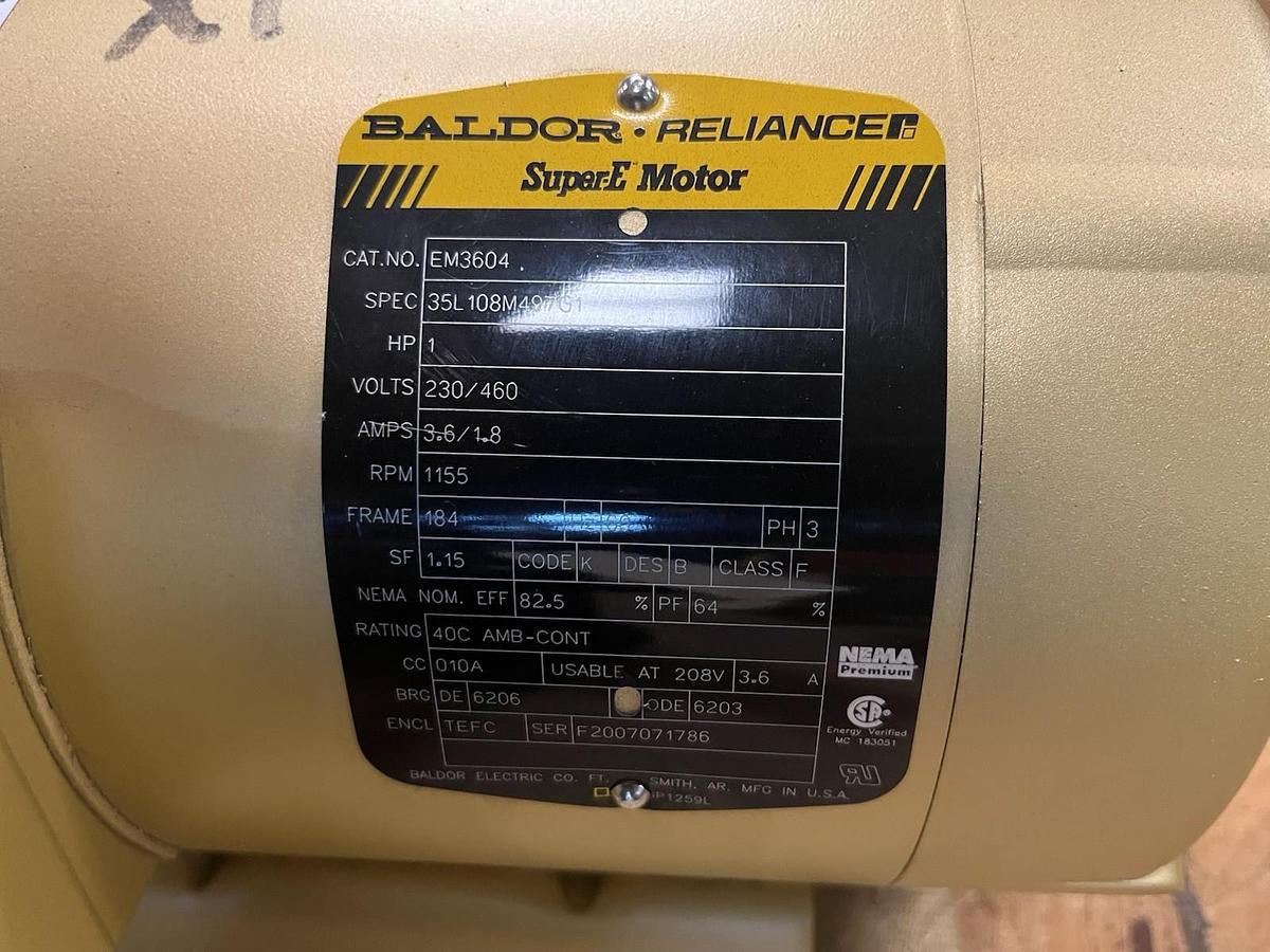 Used BALDOR,EM3604,ELECTRIC MOTOR 1HP 3PH 1155RPM FRAME 184