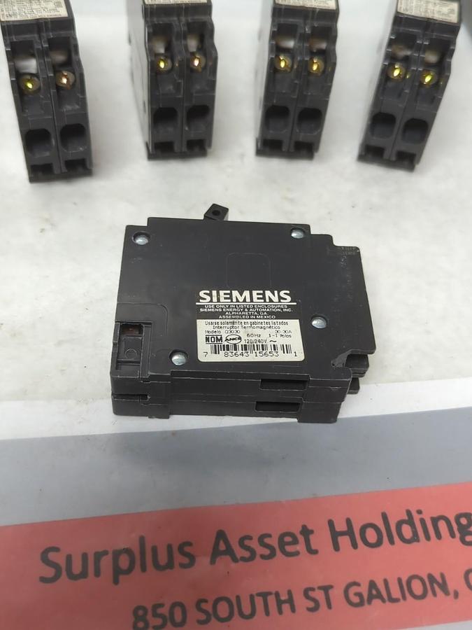 Used SIEMENS,Q3030,CIRCUIT BREAKER 30 AMP 1-POLE LOT OF 5 PRE-OWNED