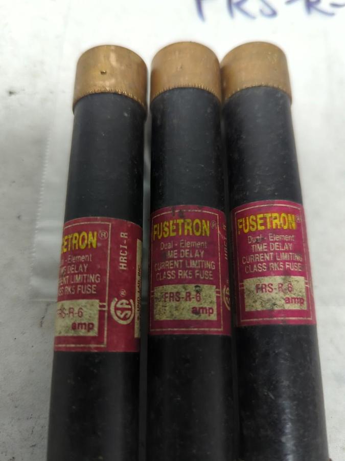 Used COOPER BUSSMANN,FRS-R-6,FUSETRON 6 AMP FUSE LOT OF 3 PRE-OWNED
