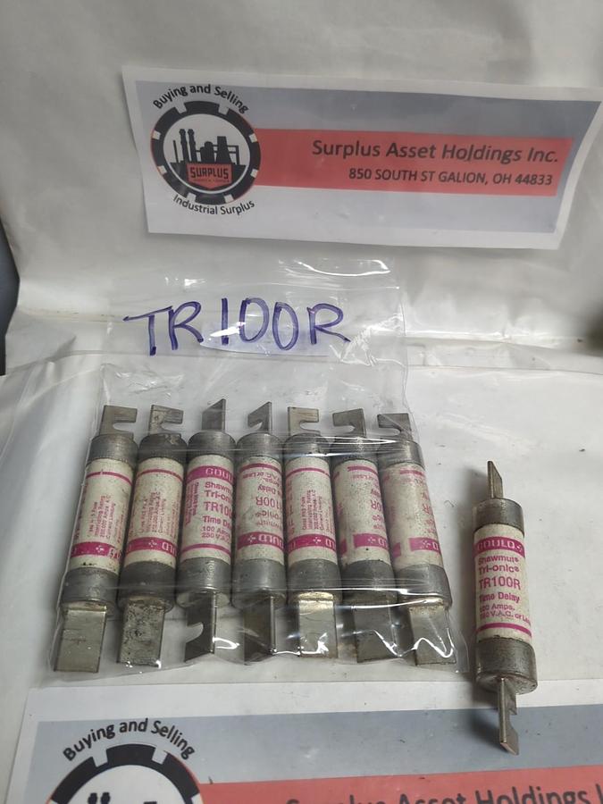 Used FERRAZ SHAWMUT,TR100R,TRI-ONIC 100 AMP FUSE LOT OF 8 PRE-OWNED