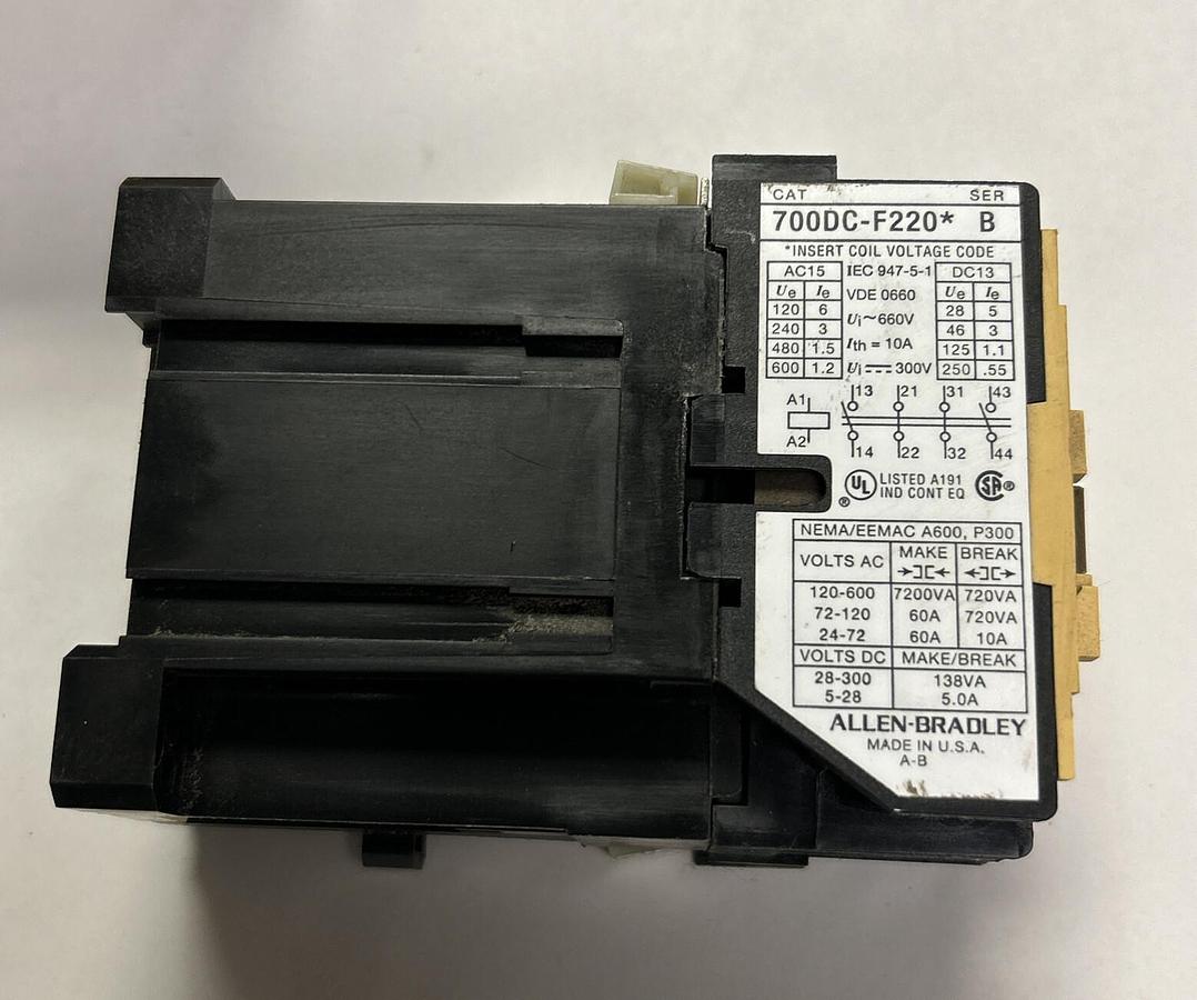 ALLEN BRADLEY,700DC-F220Z25,SER B CONTACTOR 250VDC NEW