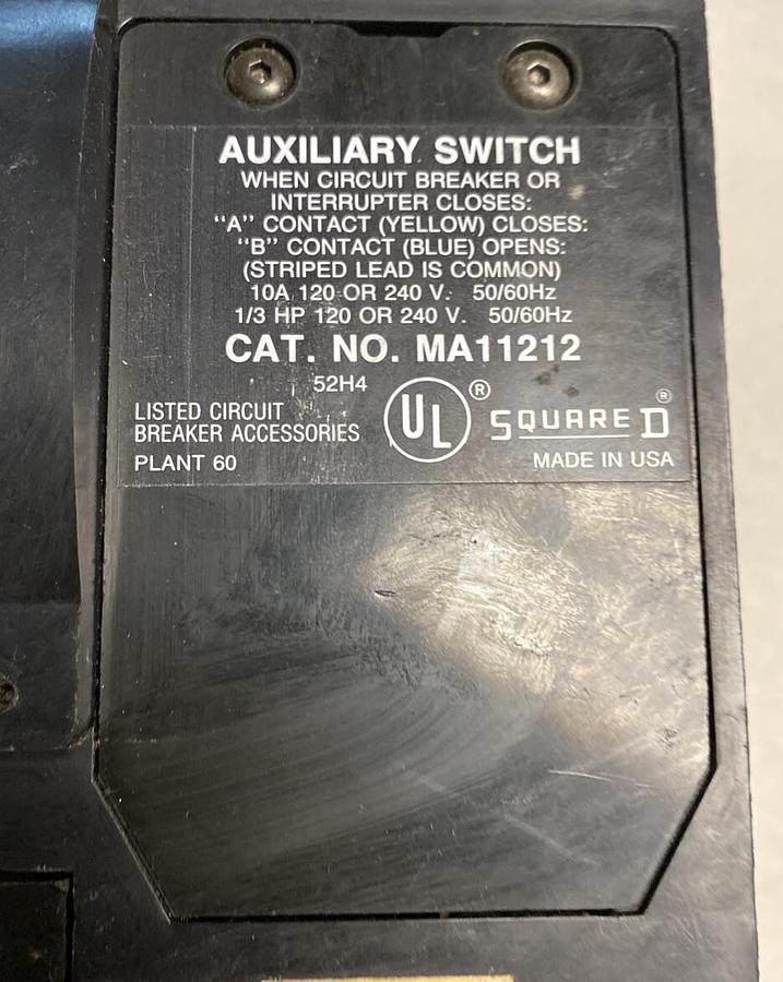 Used SQUARE D,MHL366001212,CIRCUIT BREAKER 600AMP 600V 3 POLE W/ AUX 60 Day Return!