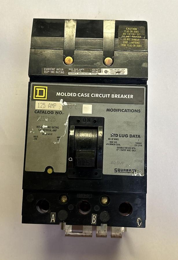 Used SQUARE D,Q232125,I-LINE CIRCUIT BREAKER 125A 240V 3P