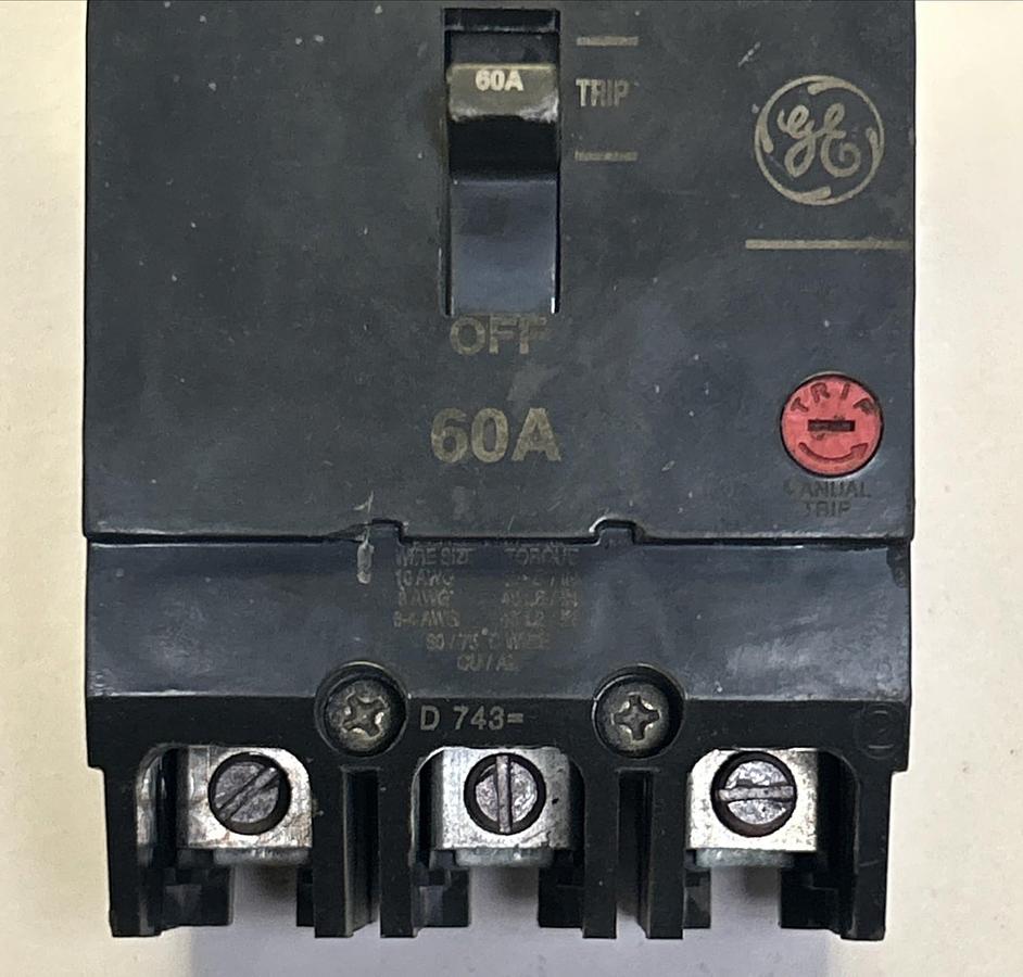 Used GENERAL ELECTRIC,TEY360,CIRCUIT BREAKER 60A 277V 3P