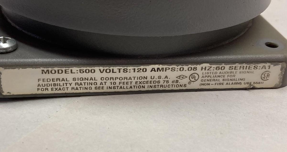 Used Federal Signal,Model: 500,Bell Buzzer 120 Volts .08 Amps Series A1