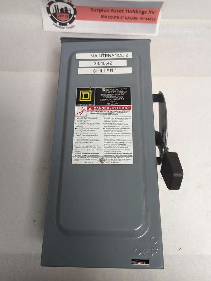 Used SQUARE D,D322NRB,DISCONNECT SWITCH 3-POLE 60 AMP 250 VAC PRE-OWNED