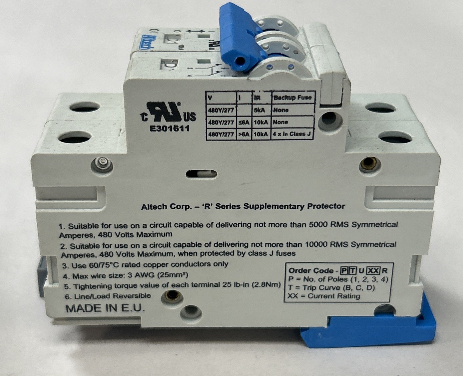 Used ALTECH,E301611,CIRCUIT BREAKER 10AMP 277V 2P LOT OF 3
