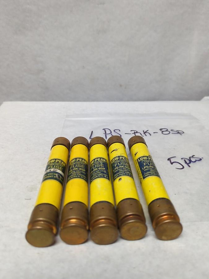 Used COOPER BUSSMANN,LPS-RK-8SP,LOW-PEAK 8 AMP FUSE LOT OF 5 PRE-OWNED