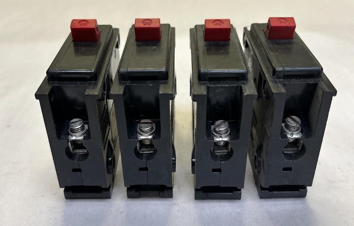 Used GENERAL SWITCH,GA120,CIRCUIT BREAKER 20A 120/240V 1P LOT OF 4