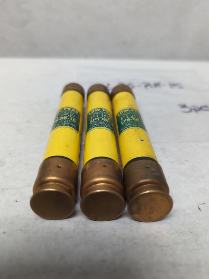 Used COOPER BUSSMANN,LPS-RK-15,LOW-PEAK 15AMP FUSE LOT OF 3 PRE-OWNED