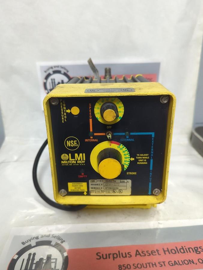 Used MILTON ROY,C711-277,METERING PUMP 120VAC 50/60HZ 3.5A PRE-OWNED