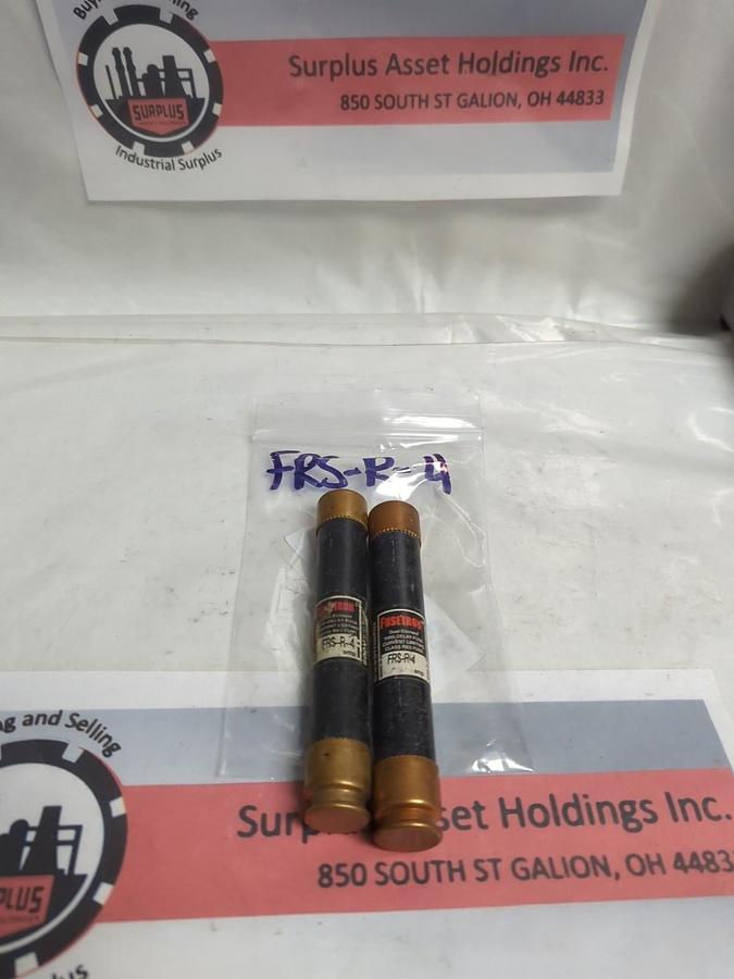 Used COOPER BUSSMANN,FRS-R-4,FUSETRON 4 AMP FUSE LOT OF 2 PRE-OWNED
