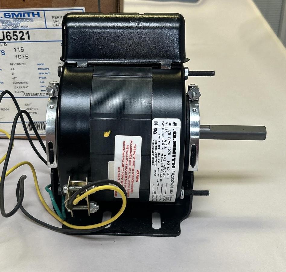 AO SMITH,U6521,HEATER FAN MOTOR 1/8HP 115V 1075RPM 1PH 42Y FRAME NOS