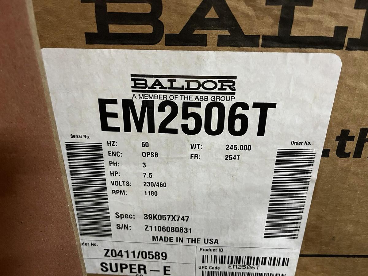 BALDOR,EM2506T,SUPER E ELECTRIC MOTOR 7.5HP 1180RPM 3PH 254T
