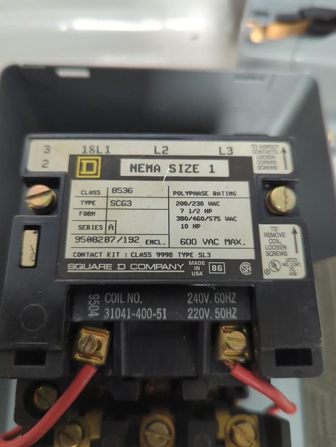 SQUARE D,8536 SC63,SIZE 1 MOTOR STARTER WITH ENCLOSURE MO552K NOS