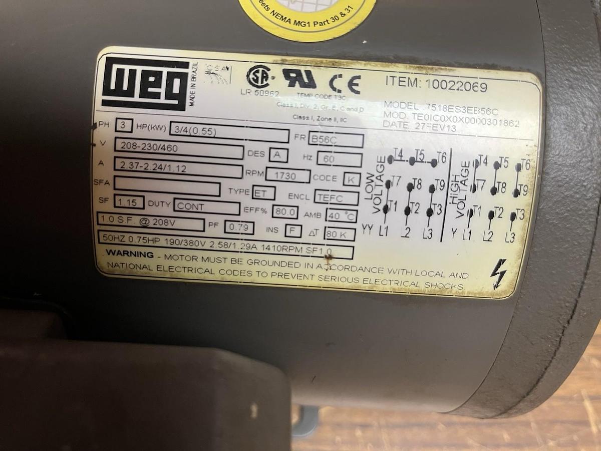 Used WEG,7518ES3EB56C,MOTOR 3/4HP 1730RPM 3PH B56C
