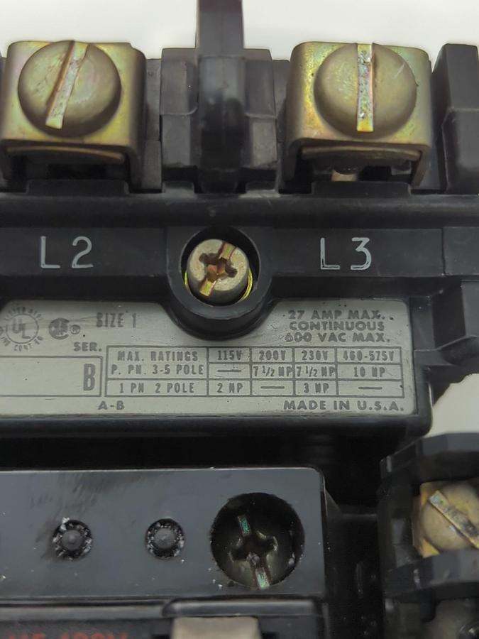 Used ALLEN BRADLEY,509-B0D,MOTOR STARTER SIZE 1 SER B 27 AMP PRE-OWNED