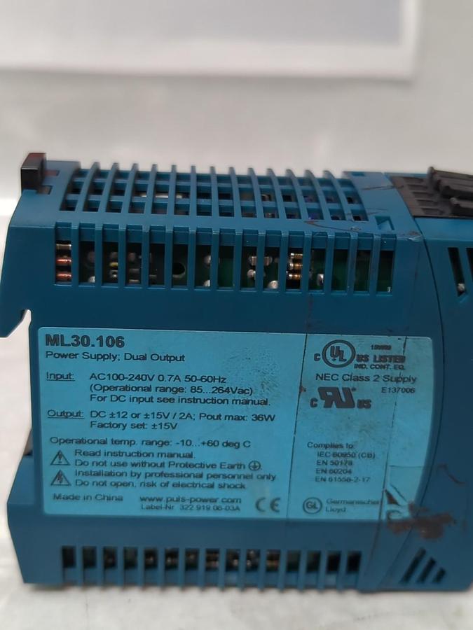 Used PULS,ML30.106,POWER SUPPLY 100-240VAC 0.7-0.4A PRE-OWNED