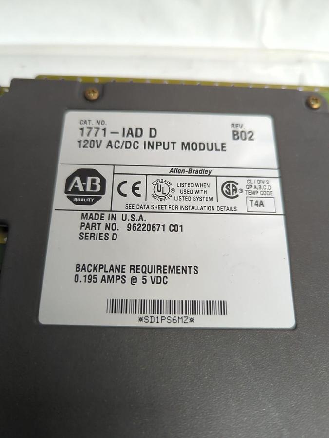 Used ALLEN BRADLEY,1771-IAD D,INPUT MODULE 120V AC/DC PRE-OWNED