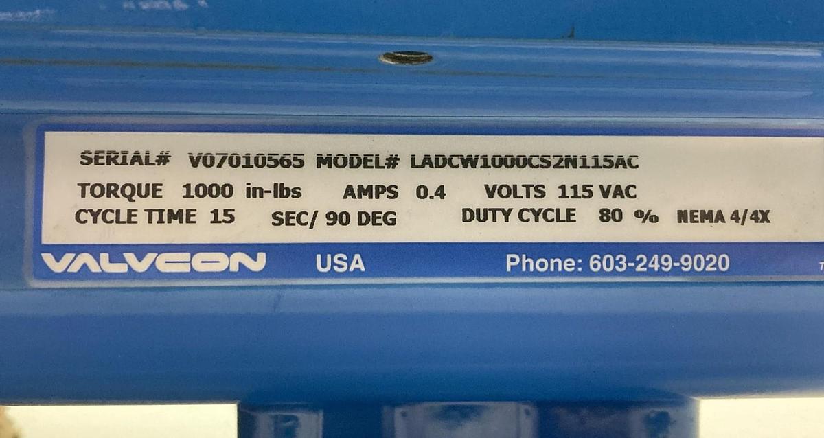 Valvcon,LADCW1000CS2N115AC,Valve Actuator 115Vac 0.4A Torque 1000 in-lbs