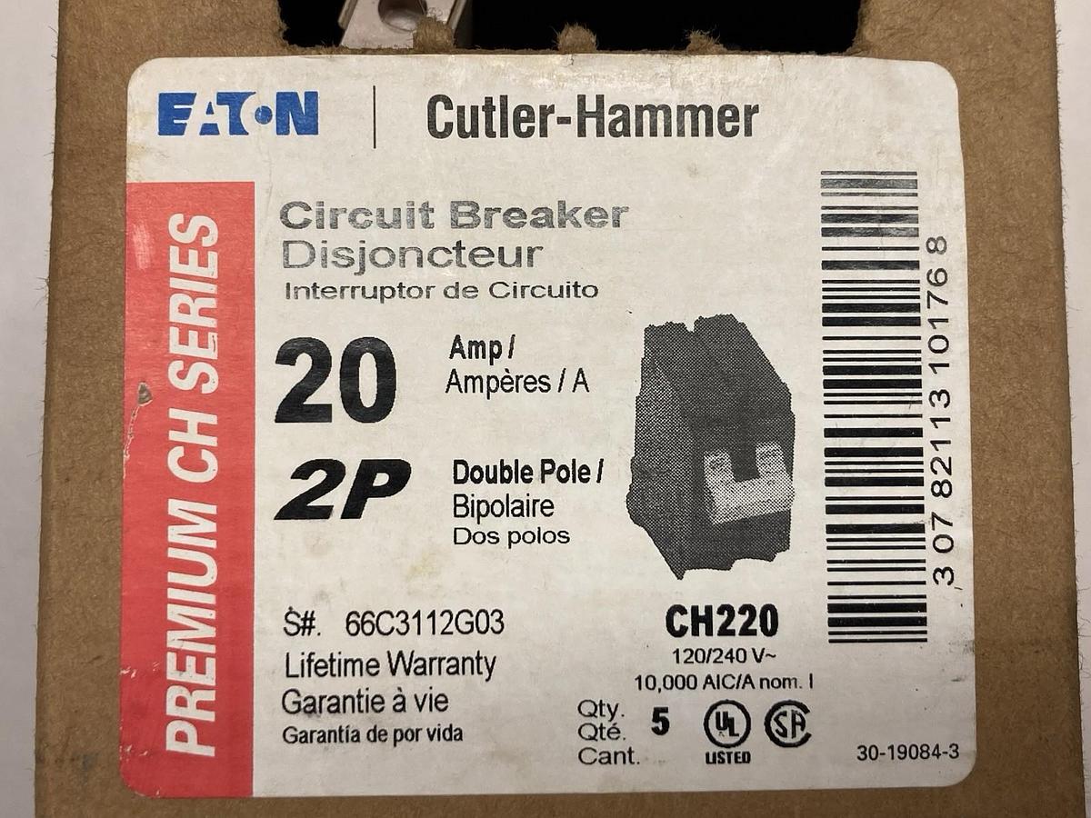 Used Cutler-Hammer,CH220,2-Pole Circuit Breaker 20A 120/240V