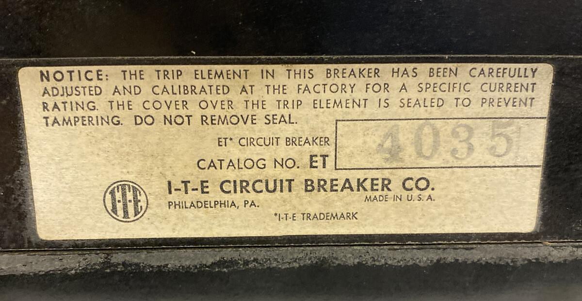 Used ITE,4035,Circuit Breaker 50AMP 600V 3 Pole