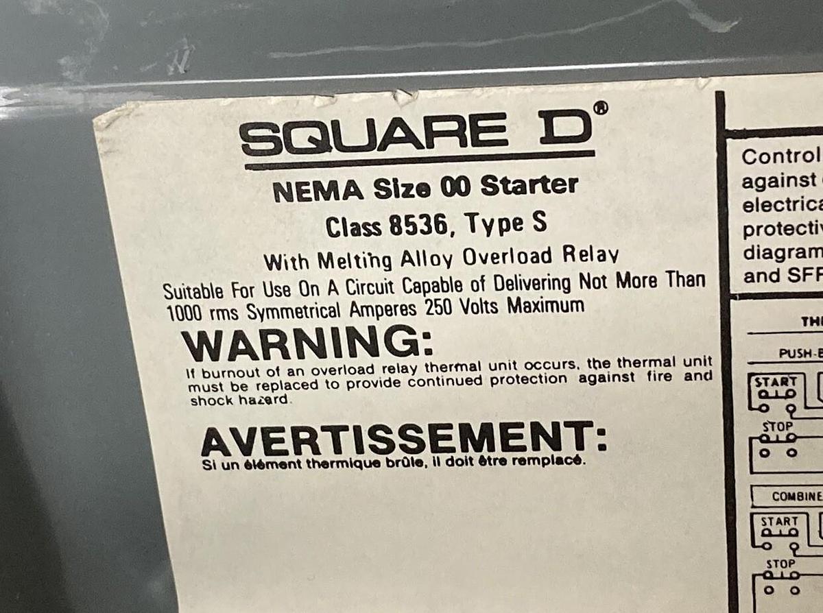 Used Square D,Class 8536 Type SCT03,Magnetic NEMA Size 00 Motor Starter