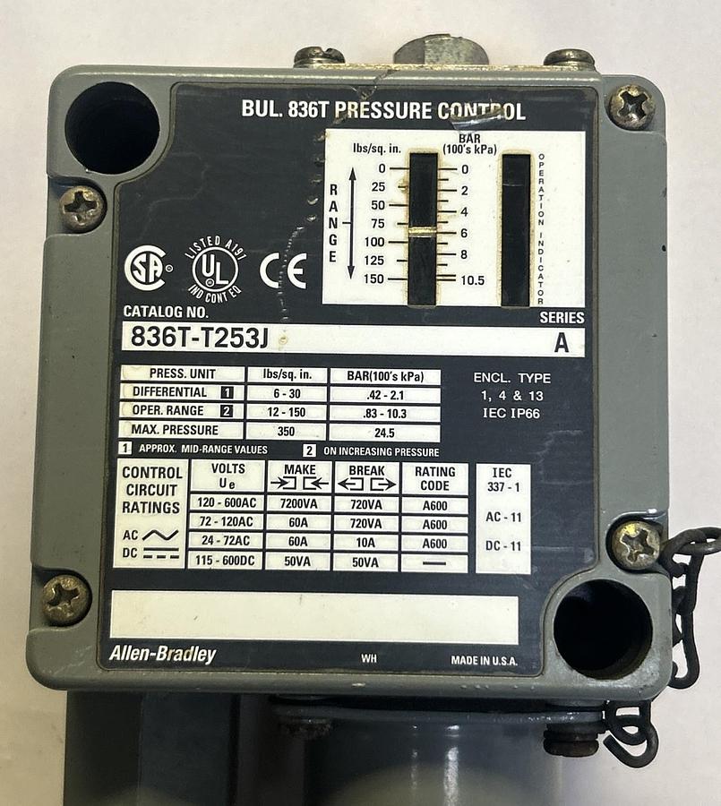 Used ALLEN BRADLEY,836T-T253J,PRESSURE SWITCH
