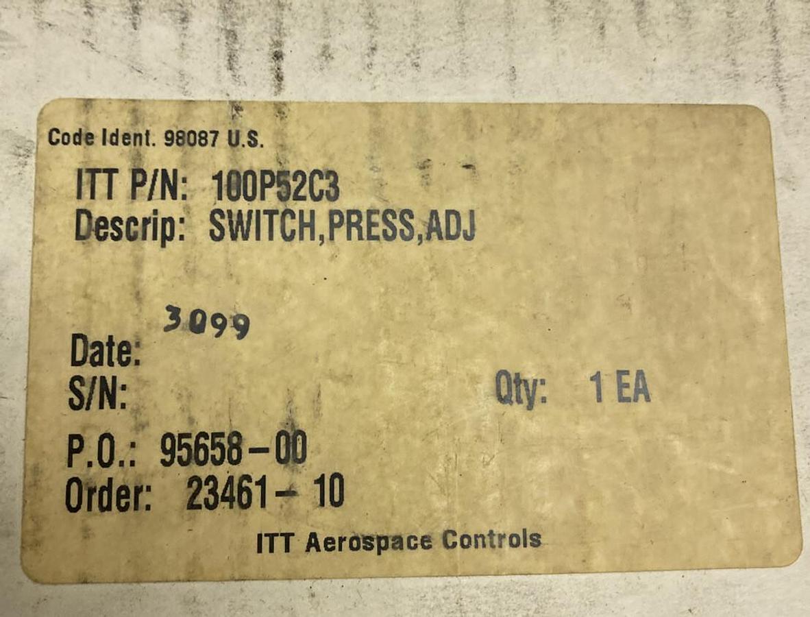 Used ITT Neo-Dyn,100P52C3,Adjustable Pressure Switch 5000 PSIG NOS