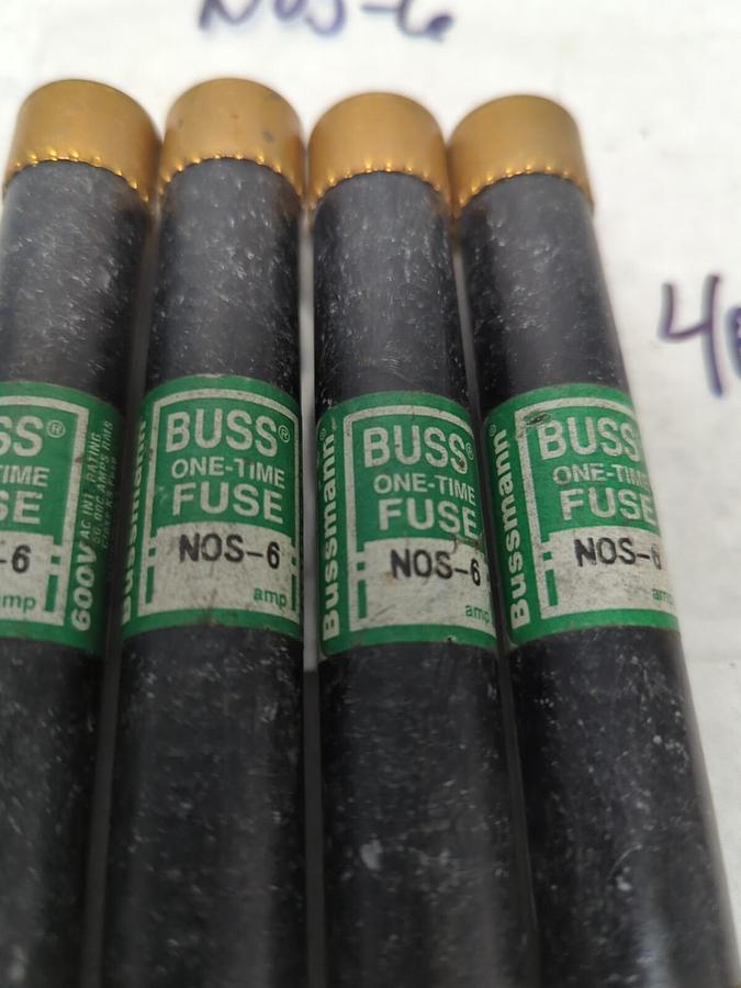 Used COOPER BUSSMANN,NOS-6,ONE-TIME 6 AMP FUSE LOT OF 4 PRE-OWNED