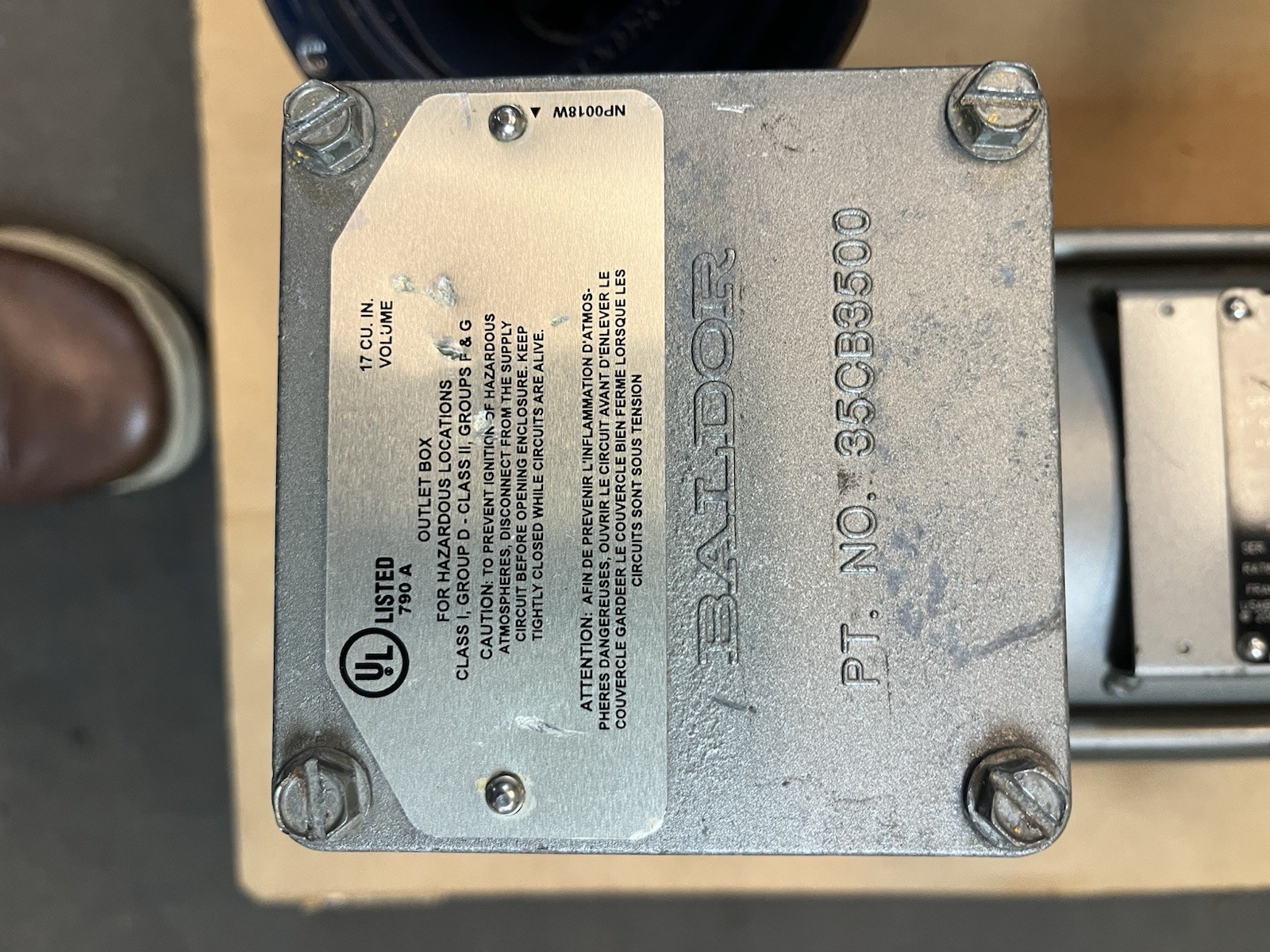 Used BALDOR,VXL050542A,HAZARDOUS MOTOR 1/2HP 1PH 56C 1725RPM 115/208-230V
