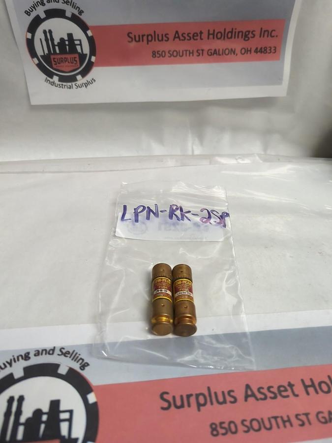 Used COOPER BUSSMANN,LPN-RK-2SP,LOW-PEAK 2 AMP FUSE LOT OF 2 PRE-OWNED