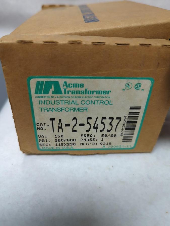 ACME,TA-2-54537,INDUSTRIAL CONTROL TRANSFORMER VA:150 1-PHASE NOS