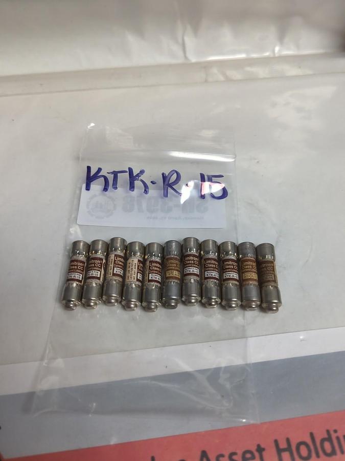 Used COOPER BUSSMANN,KTK-R-15,LIMITRON 15 AMP FUSE LOT OF 11 PRE-OWNED