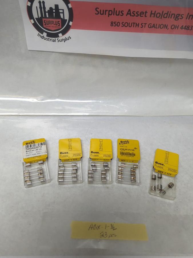 COOPER BUSSMANN,AGX-1-1/2,FAST ACTING 1-1/2 AMP FUSE LOT OF 23 NOS