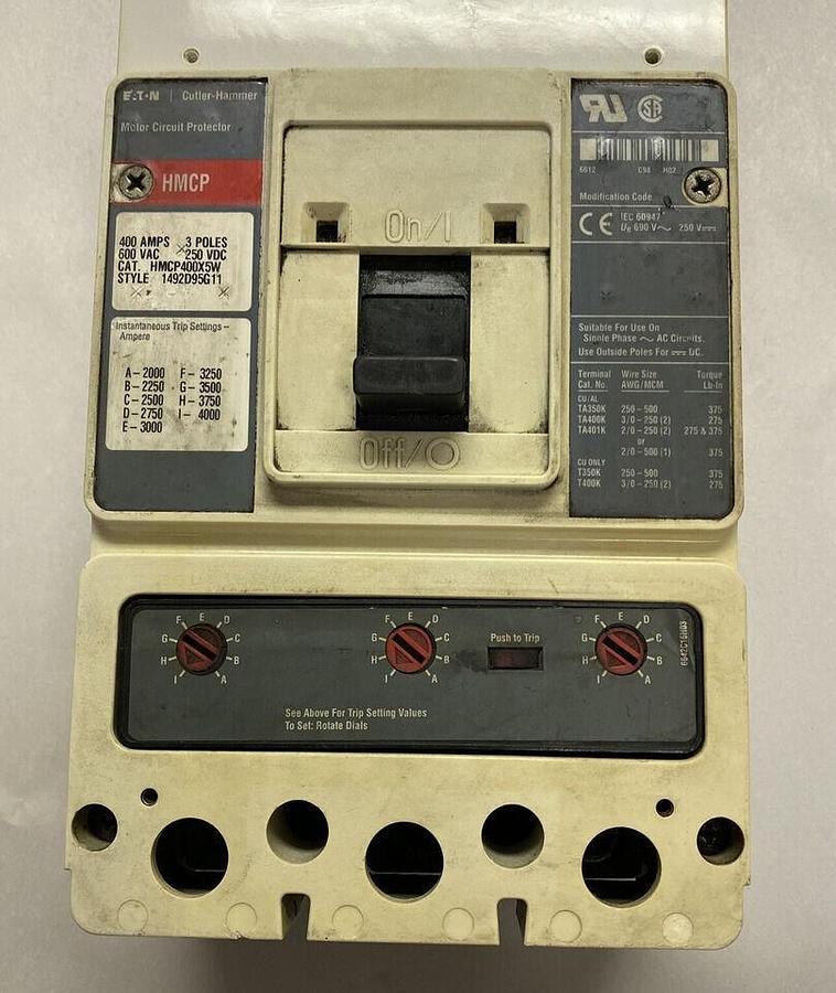 EATON CUTLER HAMMER,HMCP400X5W,CIRCUIT BREAKER 400A 600V 3P NOS