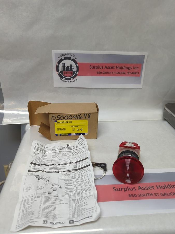 SQUARE D,9001KR9R21H6,ILLUMINATED PUSH/PULL RED BUTTON OPERATOR NOS