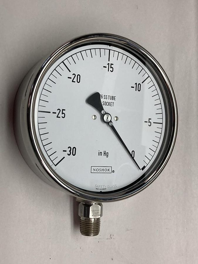 Used Noshok,316 SS,Tube and Socket Pressure Gauge -30-0 Hg