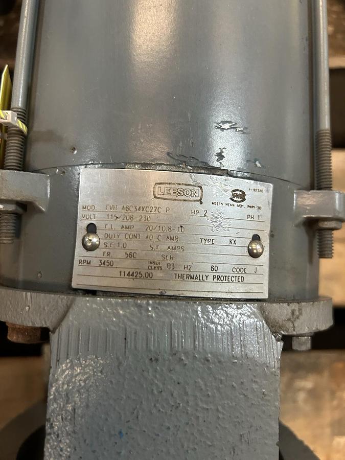 Used LEESON,FVH6C34XC27CP,CENTRIFUGAL PUMP 2HP 11/208-230V 3450RPM 1PH