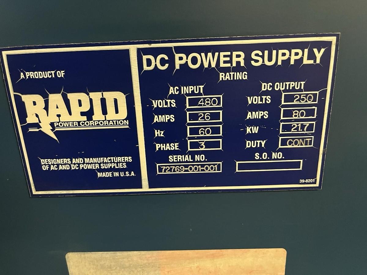 Used RAPID POWER CORP,250VDC 80A,DC POWER SUPPLY INPUT 480VAC 3PH 26A