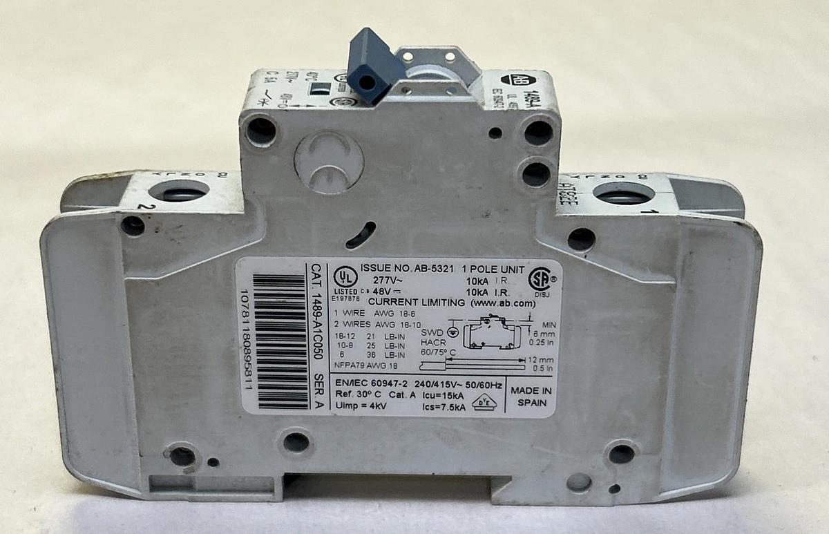 Used ALLEN BRADLEY,1489-A1C050,CIRCUIT BREAKER 5A 277V 1P
