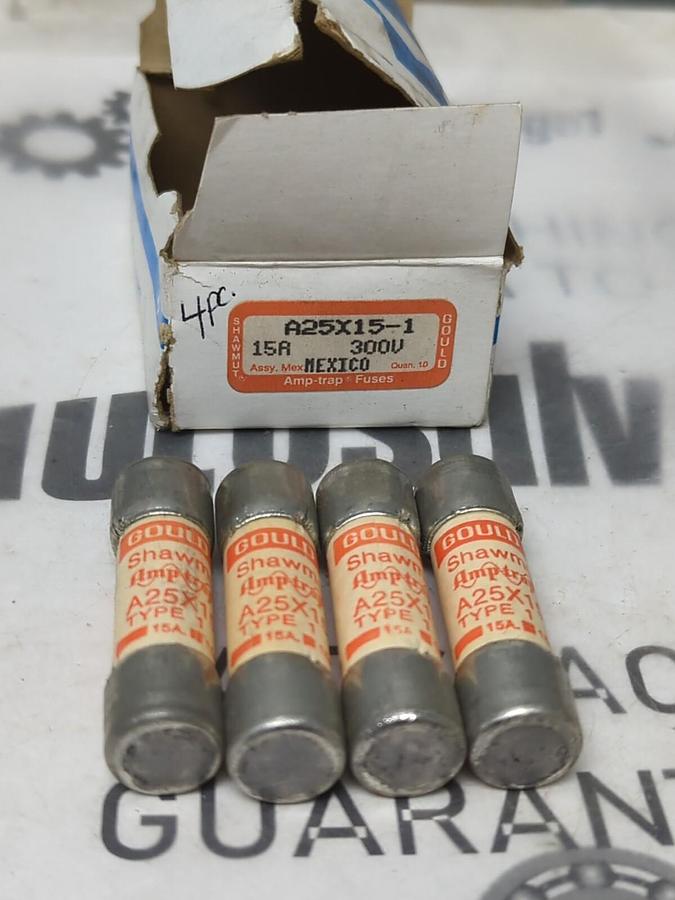 GOULD SHAWMUT,A25X15-1,AMP-TRAP 15 AMP FUSES BOX OF 4 FUSES NOS