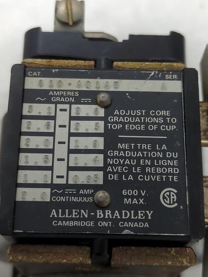 Used ALLEN BRADLEY,810-A01AB,MAGNETIC OVERLOAD RELAY SERIES A PRE-OWNED