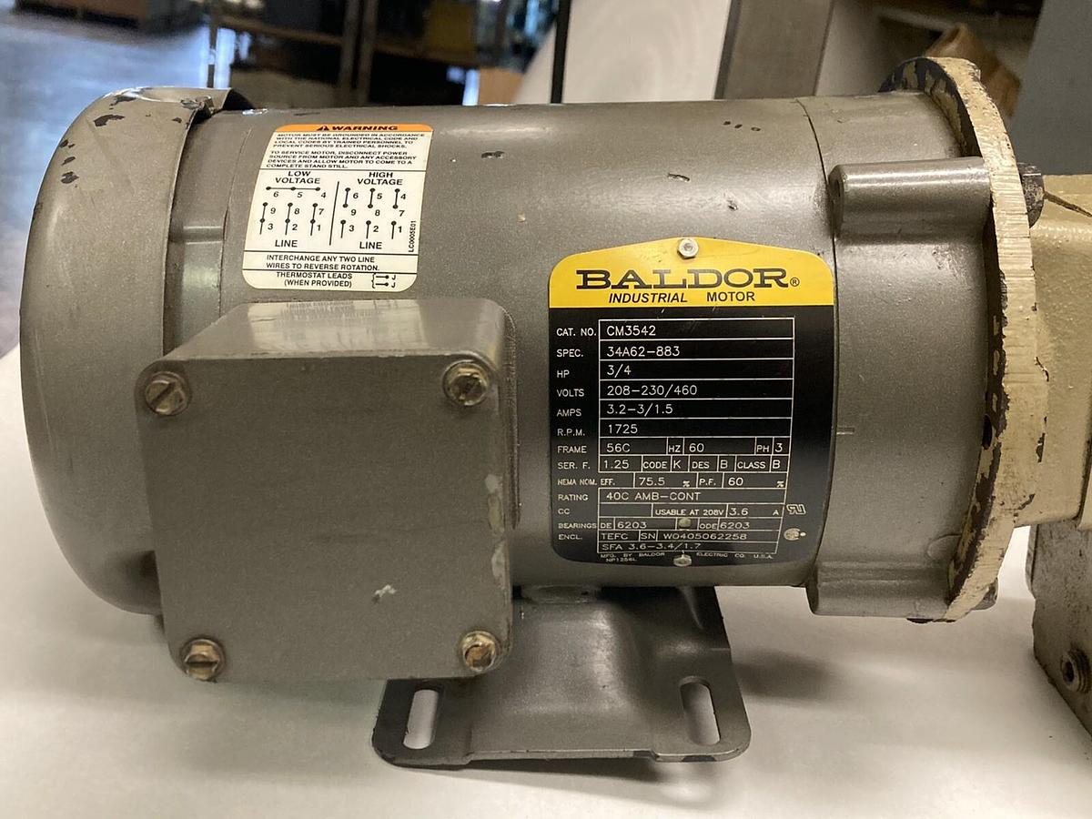Used Winsmith,924MDSS3119GFA,Gear Reducer with Baldor CM3542 3/4HP Motor 1725 RPM