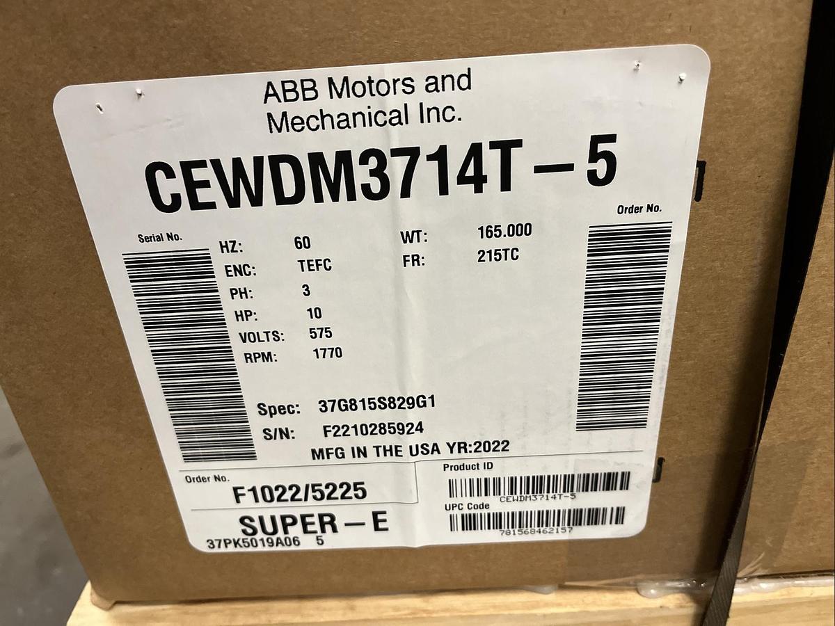 Used BALDOR,CEWDM3714T-5,WASHDOWN MOTOR 10HP 1770RPM 215TC 575V 3PH