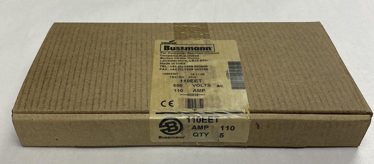 Used Cooper Bussmann,110EET,Fuse 110A 690V Sealed Box of 5 NOS