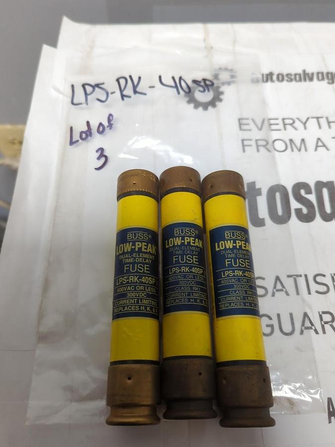 COOPER BUSSMANN,LPS-RK-40SP,LOW PEAK 40 AMP FUSES LOT OF 3 NOS