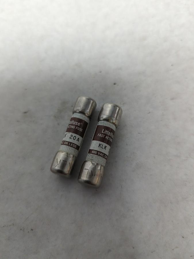 Used LITTELFUSE,KLK-20A,FAST ACTING 20 AMP FUSE LOT OF 2 PRE-OWNED