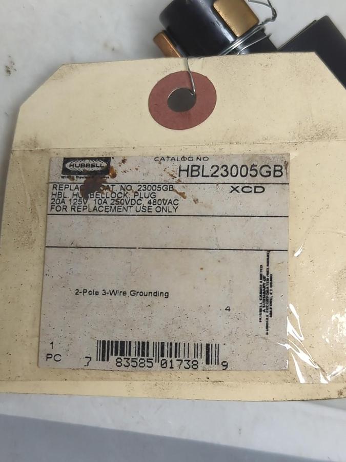 Used HUBBELL,HBL23005GB,LOCK PLUG 10A 250VDC 480VAC 20A 125V PRE-OWNED