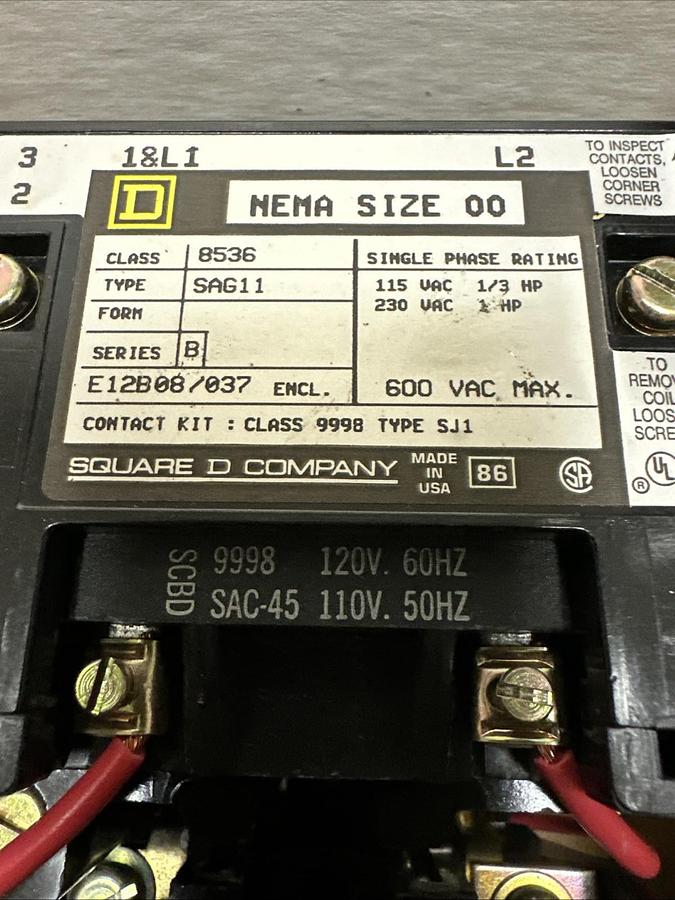 Used Square D,8536SAG11,Size 00 Motor Starter